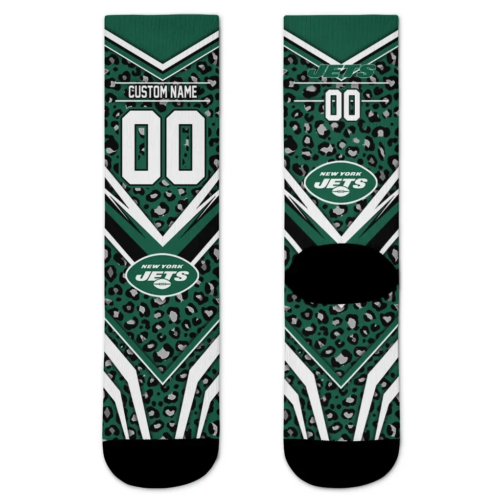 New York Jets Socks Custom Leopard Print Green Black Best Selling New York Jets Socks Custom Leopard Print Green Black Best Selling