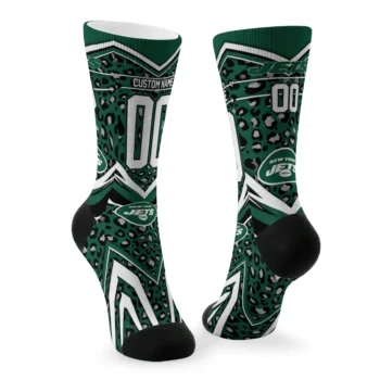 New York Jets Socks Custom Leopard Print Green Black Fashion Forward