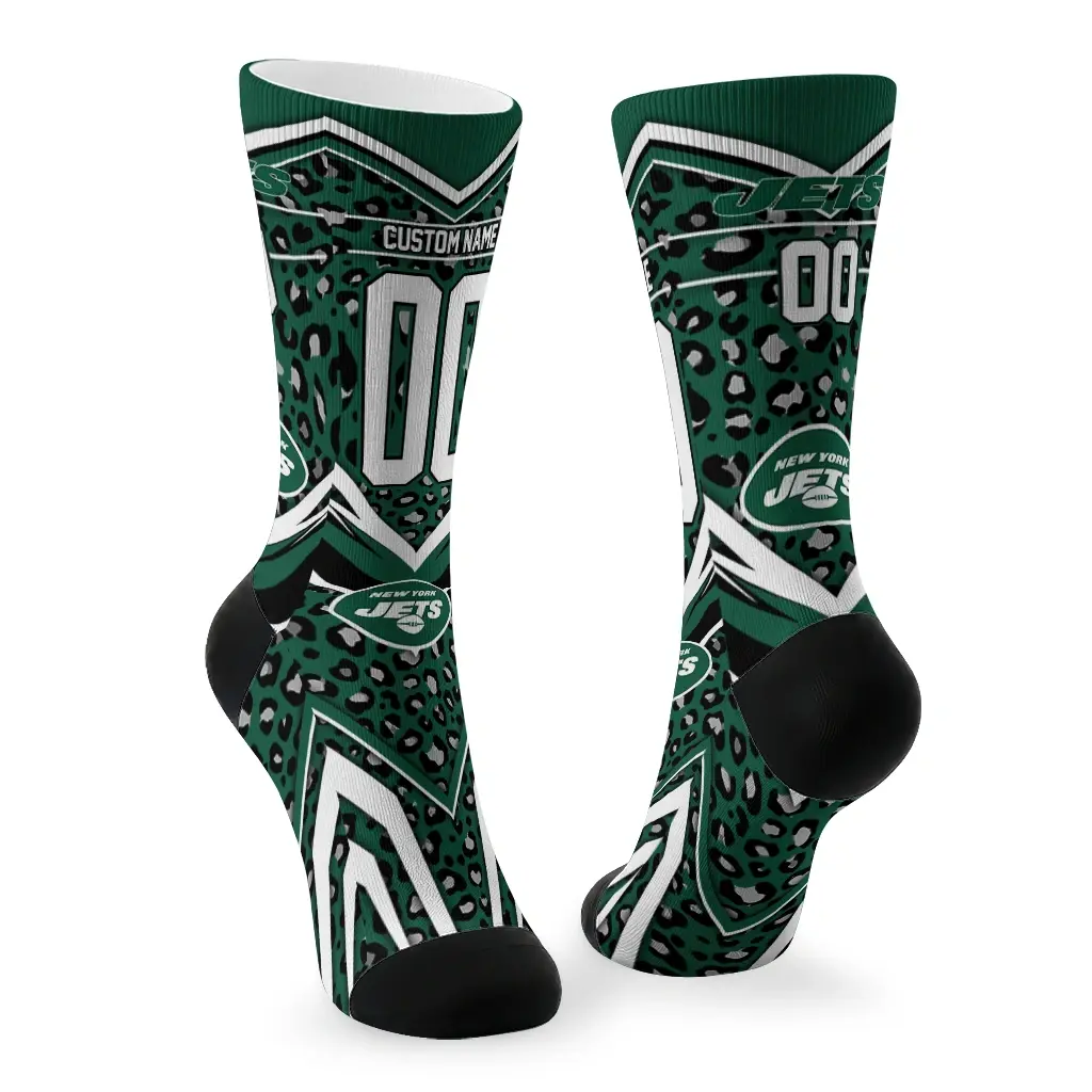 New York Jets Socks Custom Leopard Print Green Black Fashion Forward New York Jets Socks Custom Leopard Print Green Black Fashion Forward