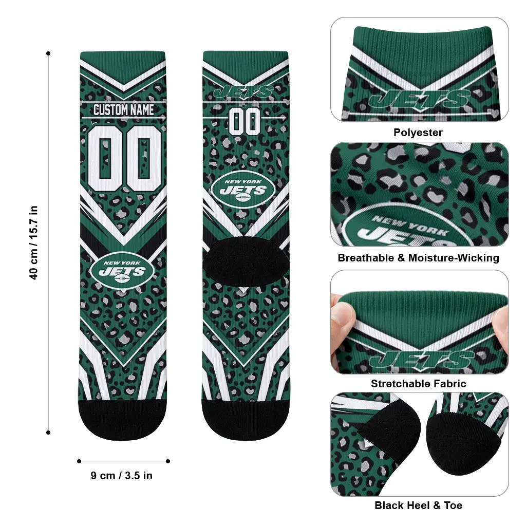 New York Jets Socks Custom Leopard Print Green Black High Quality New York Jets Socks Custom Leopard Print Green Black High Quality