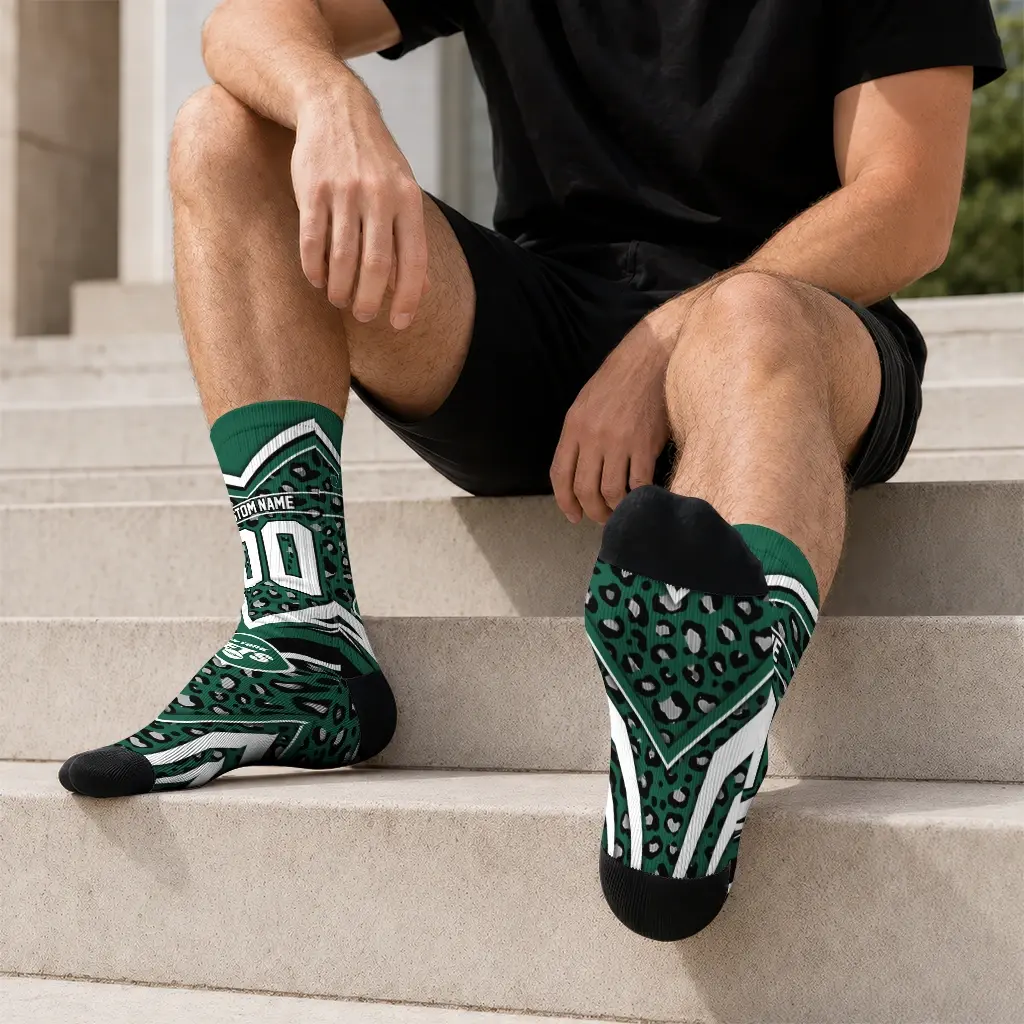 New York Jets Socks Custom Leopard Print Green Black Latest Model New York Jets Socks Custom Leopard Print Green Black Latest Model