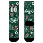 New York Jets Socks Customized Scattered Icons Green Best Selling