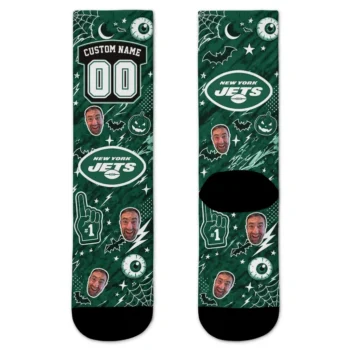 New York Jets Socks Customized Scattered Icons Green Best Selling