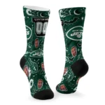 New York Jets Socks Customized Scattered Icons Green Best Selling