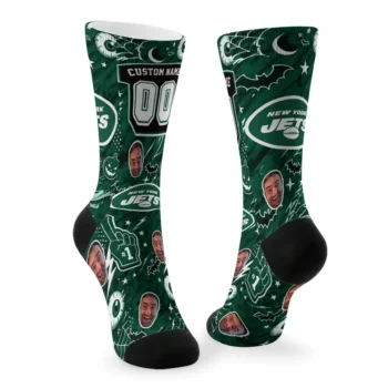 New York Jets Socks Customized Scattered Icons Green Fashion Forward