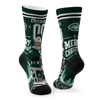 New York Jets Socks Personalized Snowy Scene Green White Fashion Forward