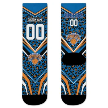 New York Knicks Socks Custom Leopard Print Blue Black Best Selling