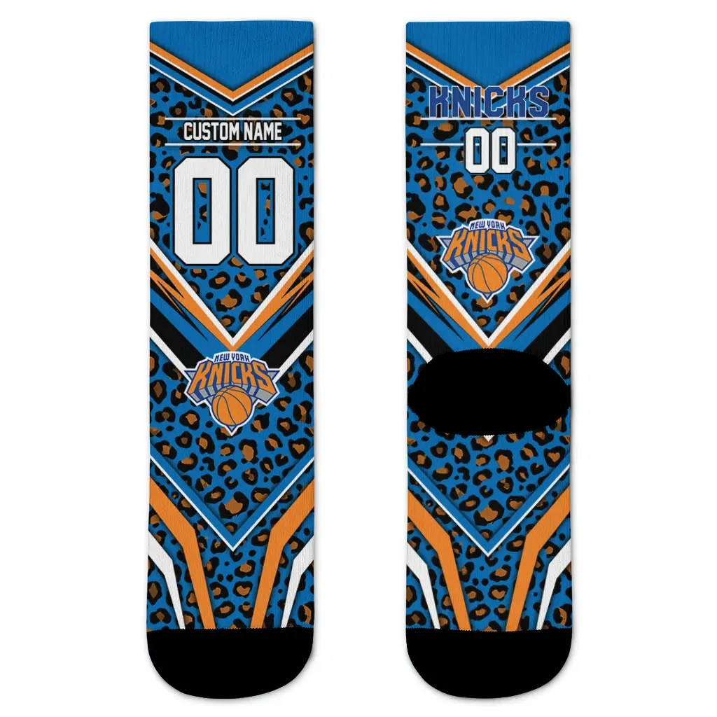 New York Knicks Socks Custom Leopard Print Blue Black Best Selling New York Knicks Socks Custom Leopard Print Blue Black Best Selling