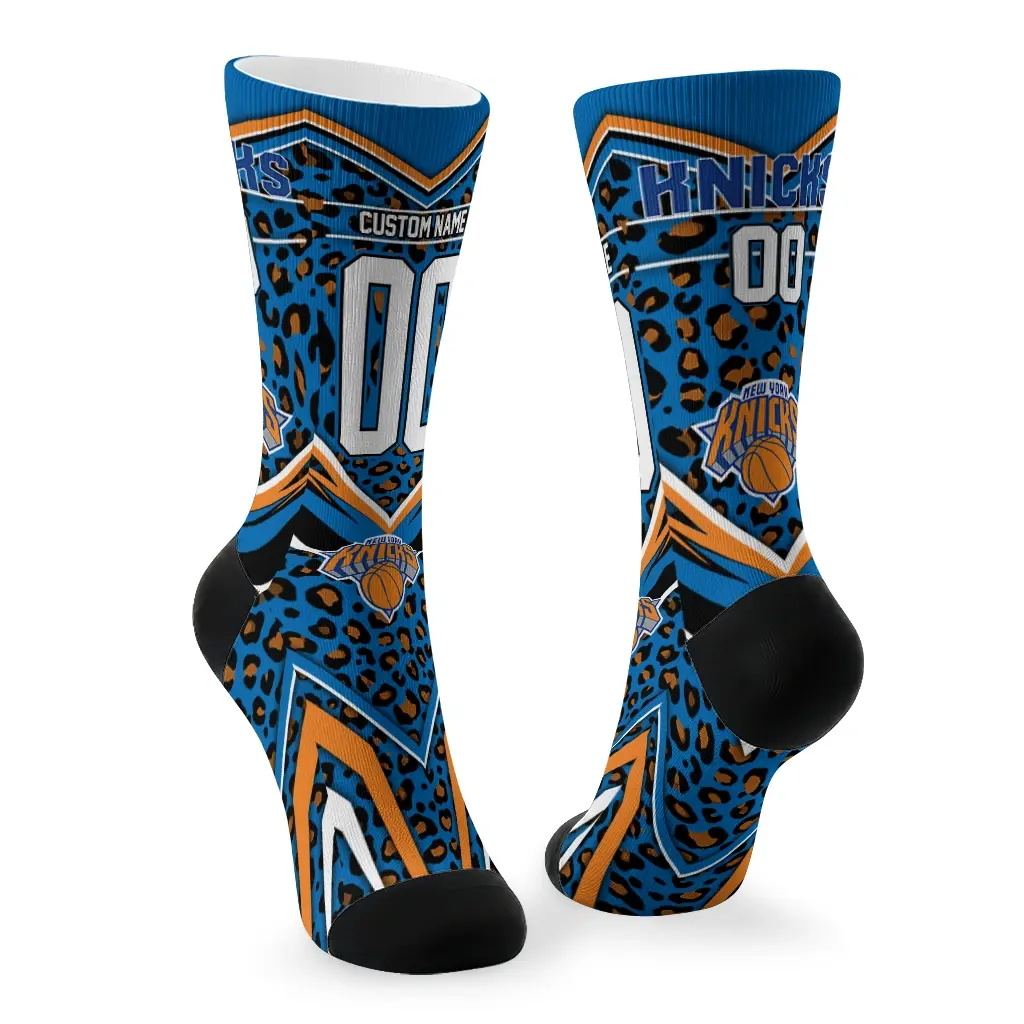 New York Knicks Socks Custom Leopard Print Blue Black Fashion Forward New York Knicks Socks Custom Leopard Print Blue Black Fashion Forward