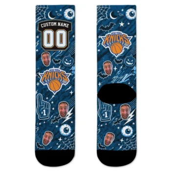 New York Knicks Socks Customized Scattered Icons Blue Best Selling