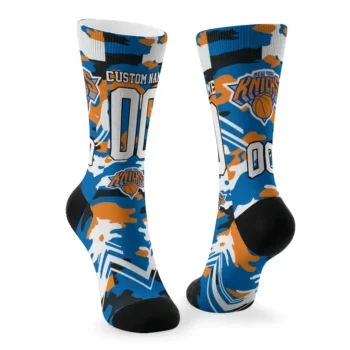 New York Knicks Socks Customized Woodland Camo Blue Fashion Forward