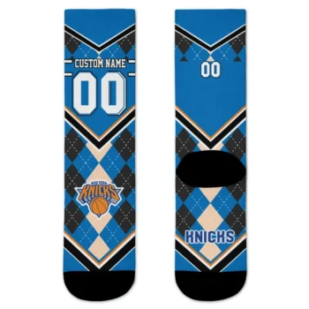 New York Knicks Socks Personalized Argyle Pattern Blue Best Selling