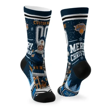 New York Knicks Socks Personalized Snowy Scene Blue White Fashion Forward