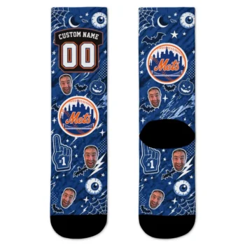 New York Mets Socks Custom Scattered Icons Blue Best Selling