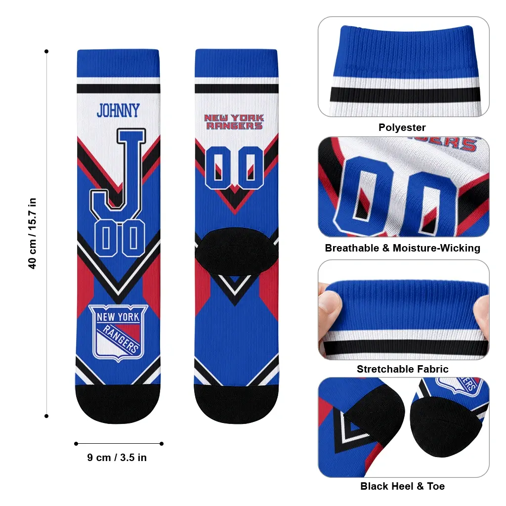 New York Rangers Socks Custom Arrow Blocks Blue High Quality New York Rangers Socks Custom Arrow Blocks Blue High Quality