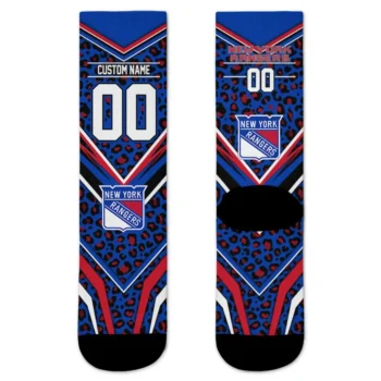 New York Rangers Socks Custom Leopard Print Blue Black Best Selling