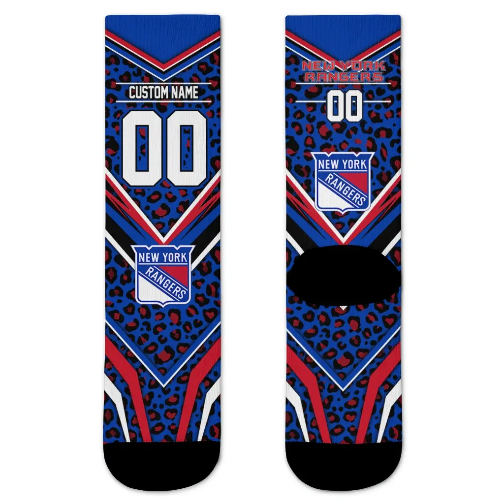 New York Rangers Socks Custom Leopard Print Blue Black Best Selling New York Rangers Socks Custom Leopard Print Blue Black Best Selling