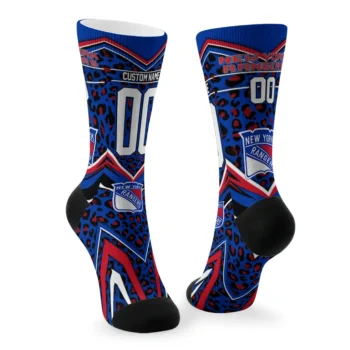 New York Rangers Socks Custom Leopard Print Blue Black Fashion Forward