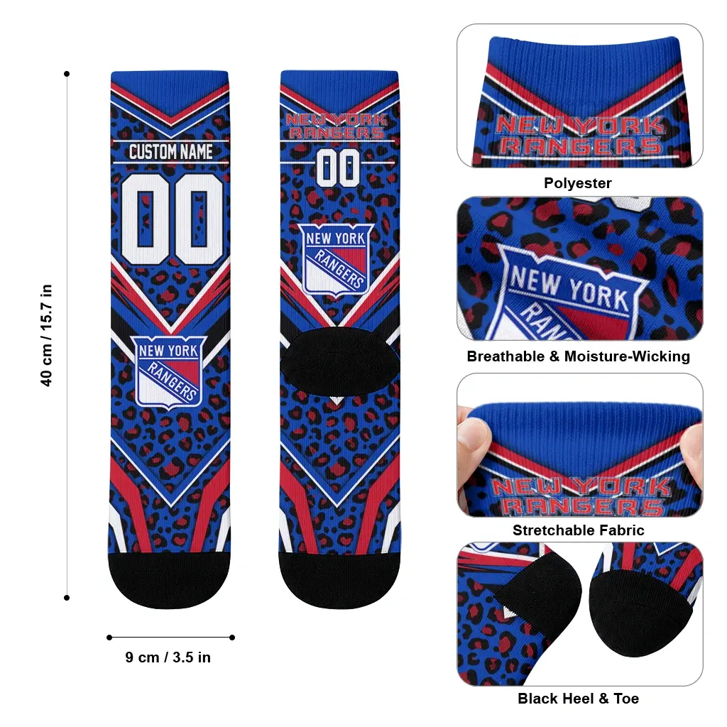 New York Rangers Socks Custom Leopard Print Blue Black High Quality New York Rangers Socks Custom Leopard Print Blue Black High Quality