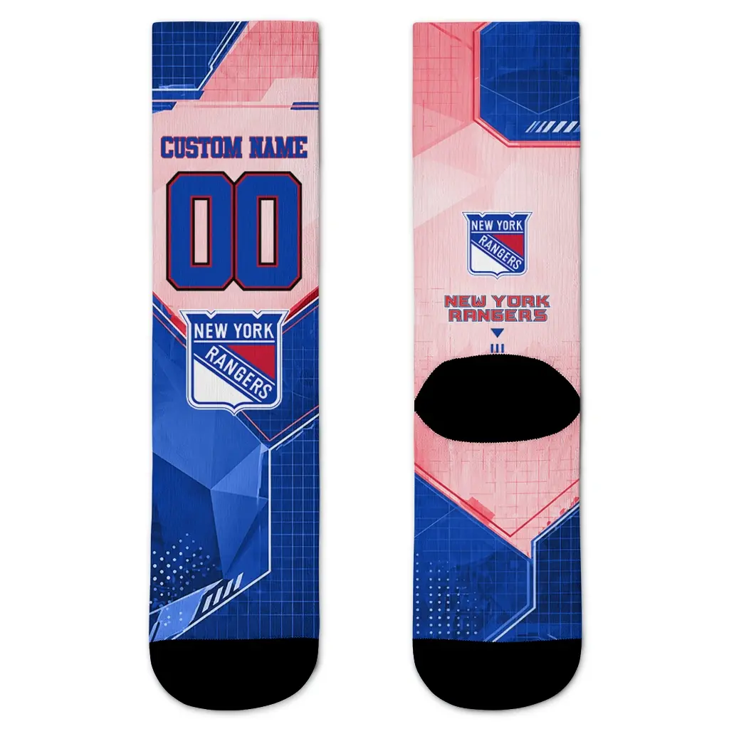 New York Rangers Socks Customized Geometric Tech Blue Best Selling New York Rangers Socks Customized Geometric Tech Blue Best Selling
