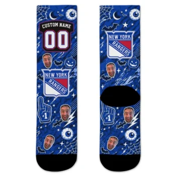 New York Rangers Socks Customized Scattered Icons Blue Best Selling