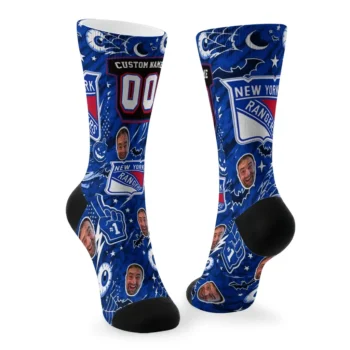 New York Rangers Socks Customized Scattered Icons Blue Fashion Forward