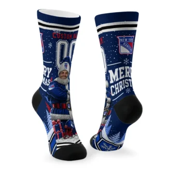 New York Rangers Socks Personalized Snowy Scene Blue White Fashion Forward