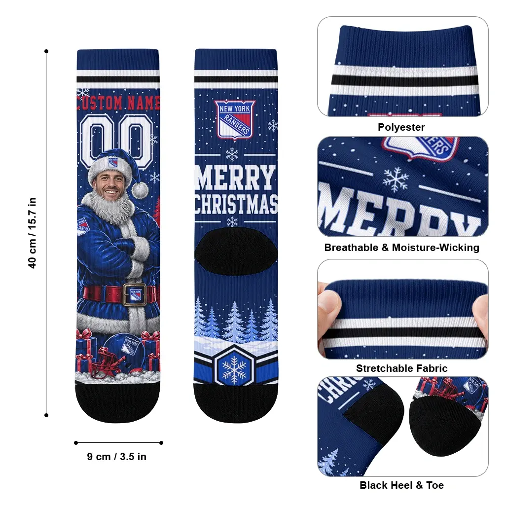 New York Rangers Socks Personalized Snowy Scene Blue White High Quality New York Rangers Socks Personalized Snowy Scene Blue White High Quality