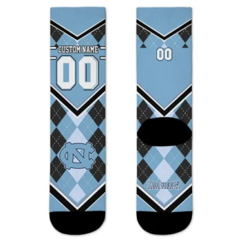 North Carolina Tar Heels Socks Personalized Argyle Pattern Light Blue Best Selling