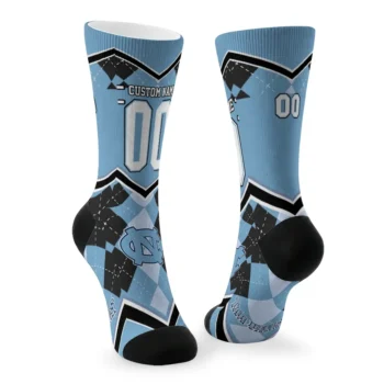 North Carolina Tar Heels Socks Personalized Argyle Pattern Light Blue Fashion Forward
