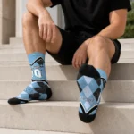 North Carolina Tar Heels Socks Personalized Argyle Pattern Light Blue Best Selling