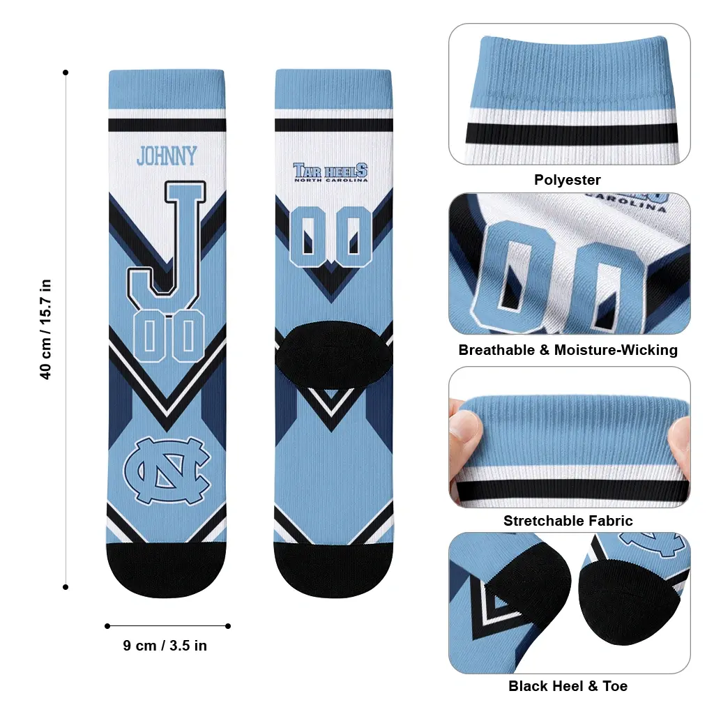North Carolina Tar Heels Socks Personalized Arrow Blocks Light Blue High Quality North Carolina Tar Heels Socks Personalized Arrow Blocks Light Blue High Quality