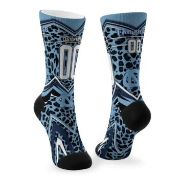 North Carolina Tar Heels Socks Personalized Leopard Print Light Blue Black Fashion Forward