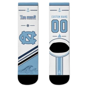 North Carolina Tar Heels Socks Personalized Nautical Icons Light Blue White Best Selling