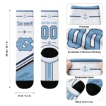 North Carolina Tar Heels Socks Personalized Nautical Icons Light Blue White Best Selling