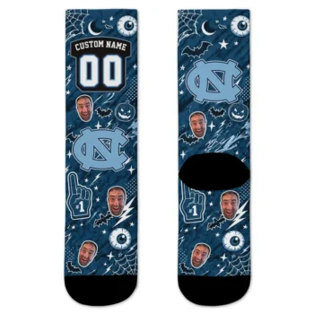 North Carolina Tar Heels Socks Personalized Scattered Icons Light Blue Best Selling