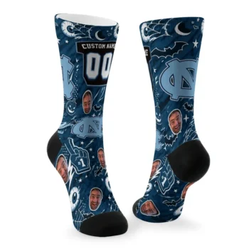 North Carolina Tar Heels Socks Personalized Scattered Icons Light Blue Fashion Forward