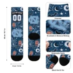 North Carolina Tar Heels Socks Personalized Scattered Icons Light Blue Best Selling