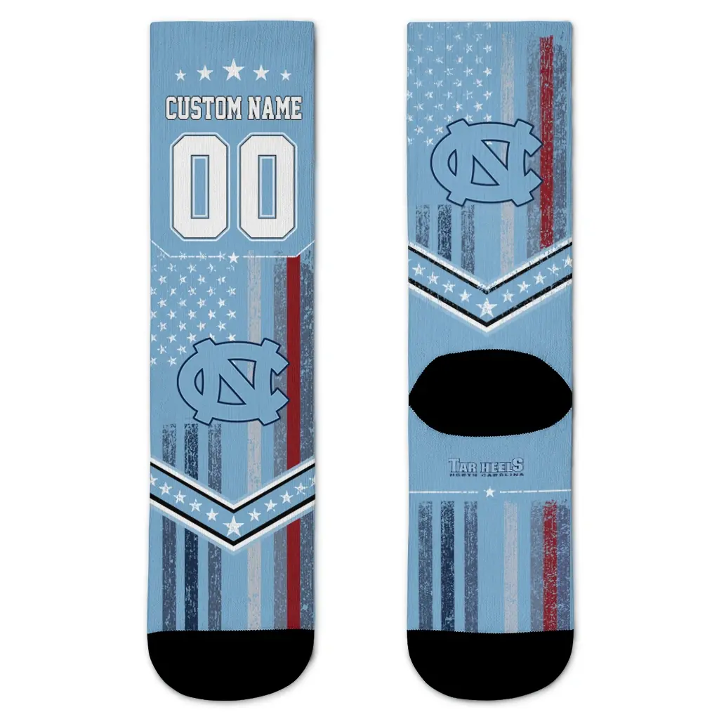 North Carolina Tar Heels Socks Personalized Star Stripes Light Blue White Best Selling North Carolina Tar Heels Socks Personalized Star Stripes Light Blue White Best Selling
