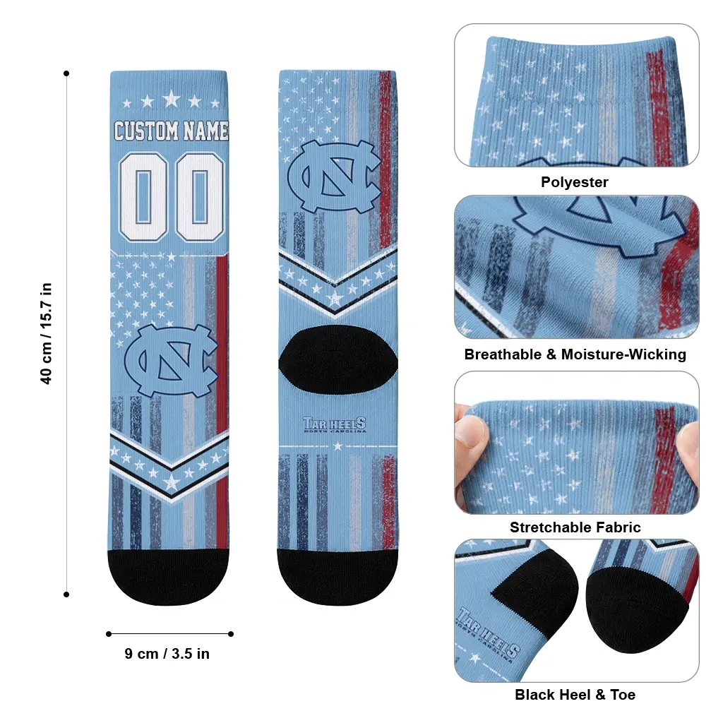 North Carolina Tar Heels Socks Personalized Star Stripes Light Blue White High Quality North Carolina Tar Heels Socks Personalized Star Stripes Light Blue White High Quality