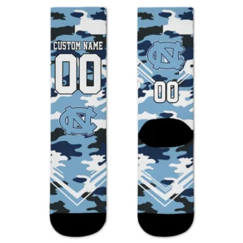 North Carolina Tar Heels Socks Personalized Woodland Camo Light Blue Best Selling