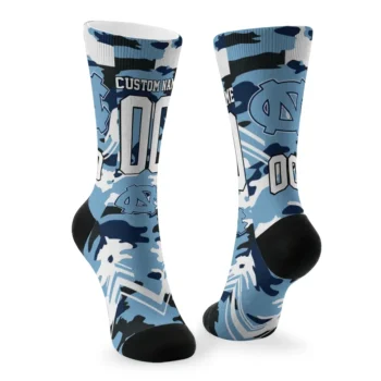North Carolina Tar Heels Socks Personalized Woodland Camo Light Blue Fashion Forward