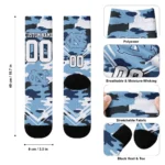 North Carolina Tar Heels Socks Personalized Woodland Camo Light Blue Best Selling