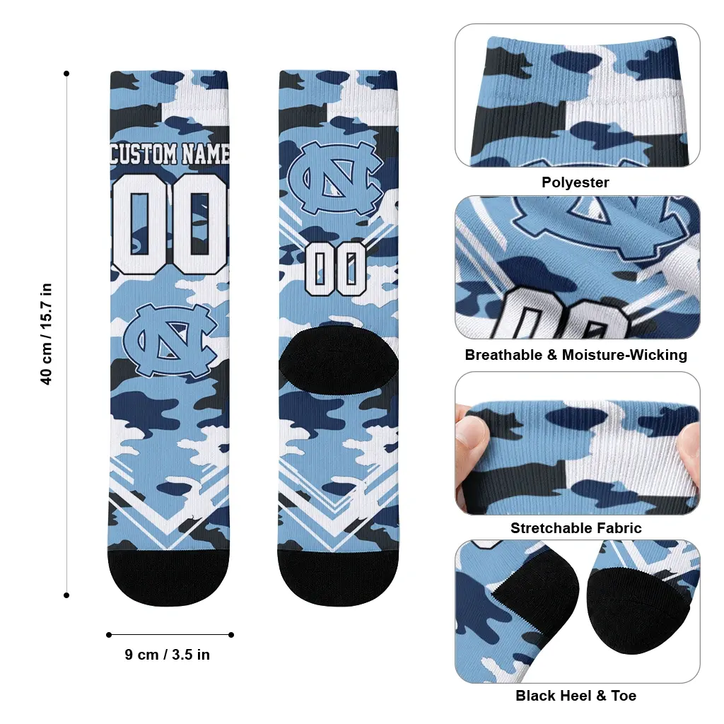 North Carolina Tar Heels Socks Personalized Woodland Camo Light Blue High Quality North Carolina Tar Heels Socks Personalized Woodland Camo Light Blue High Quality