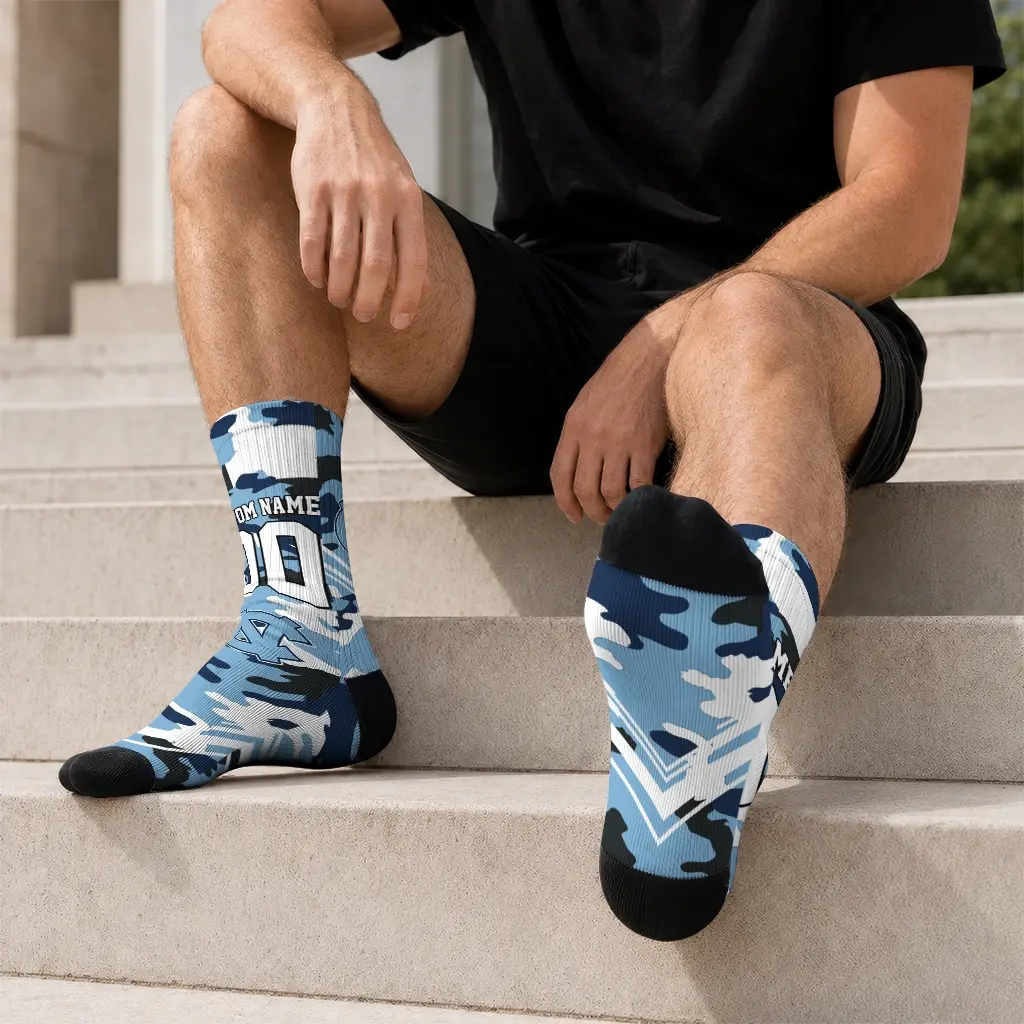 North Carolina Tar Heels Socks Personalized Woodland Camo Light Blue Latest Model North Carolina Tar Heels Socks Personalized Woodland Camo Light Blue Latest Model