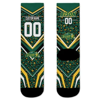 North Dakota State Bison Socks Custom Leopard Print Green Black Best Selling