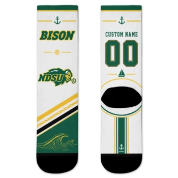 North Dakota State Bison Socks Custom Nautical Icons Green White Best Selling