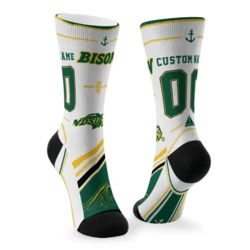 North Dakota State Bison Socks Custom Nautical Icons Green White Fashion Forward