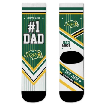 North Dakota State Bison Socks Custom Pinstripe Chevron Green White Best Selling