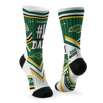 North Dakota State Bison Socks Custom Pinstripe Chevron Green White Fashion Forward